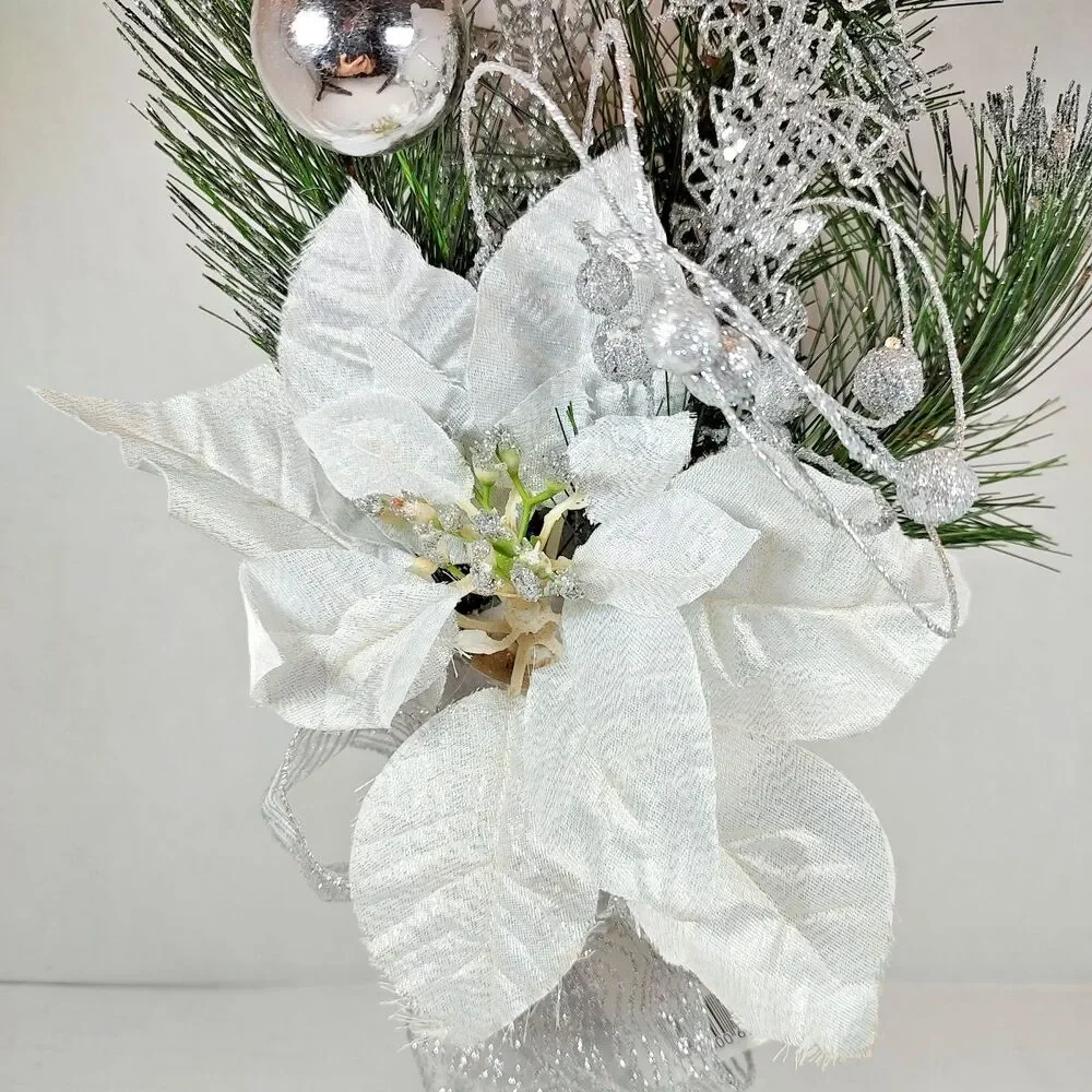 Gold Cream Holiday Christmas Flower Floral Bouquet Arrangement Poinsettia Birch